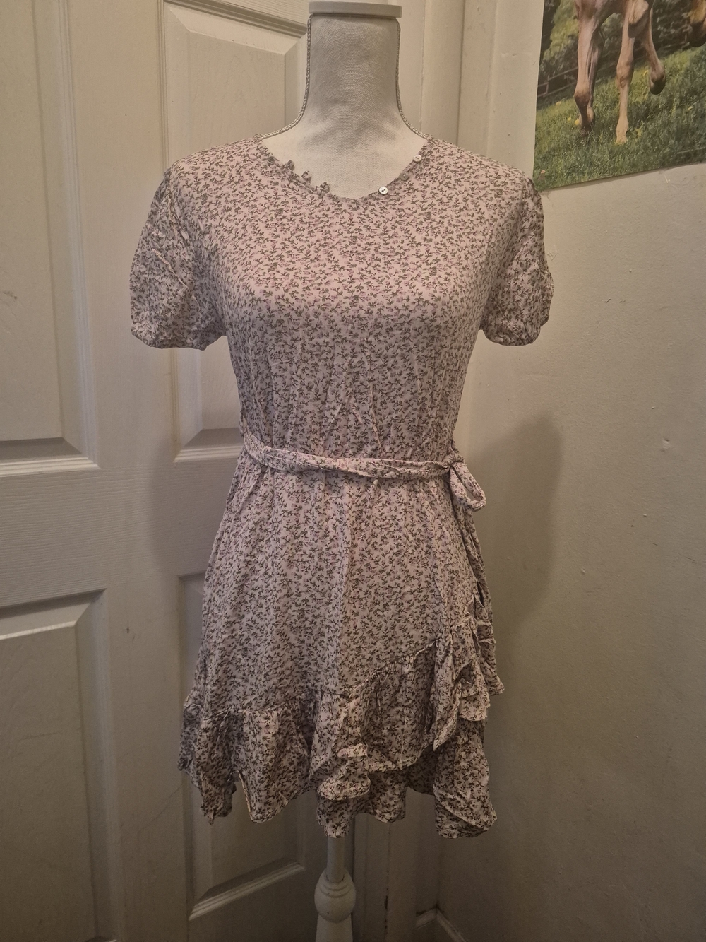 Nordstrom Pink Floral Ruffle Tie-Waist Dress
